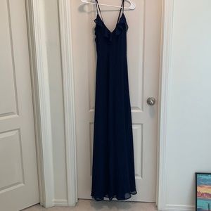 Lulus Metropolitan Navy Blue Ruffled Maxi Dress